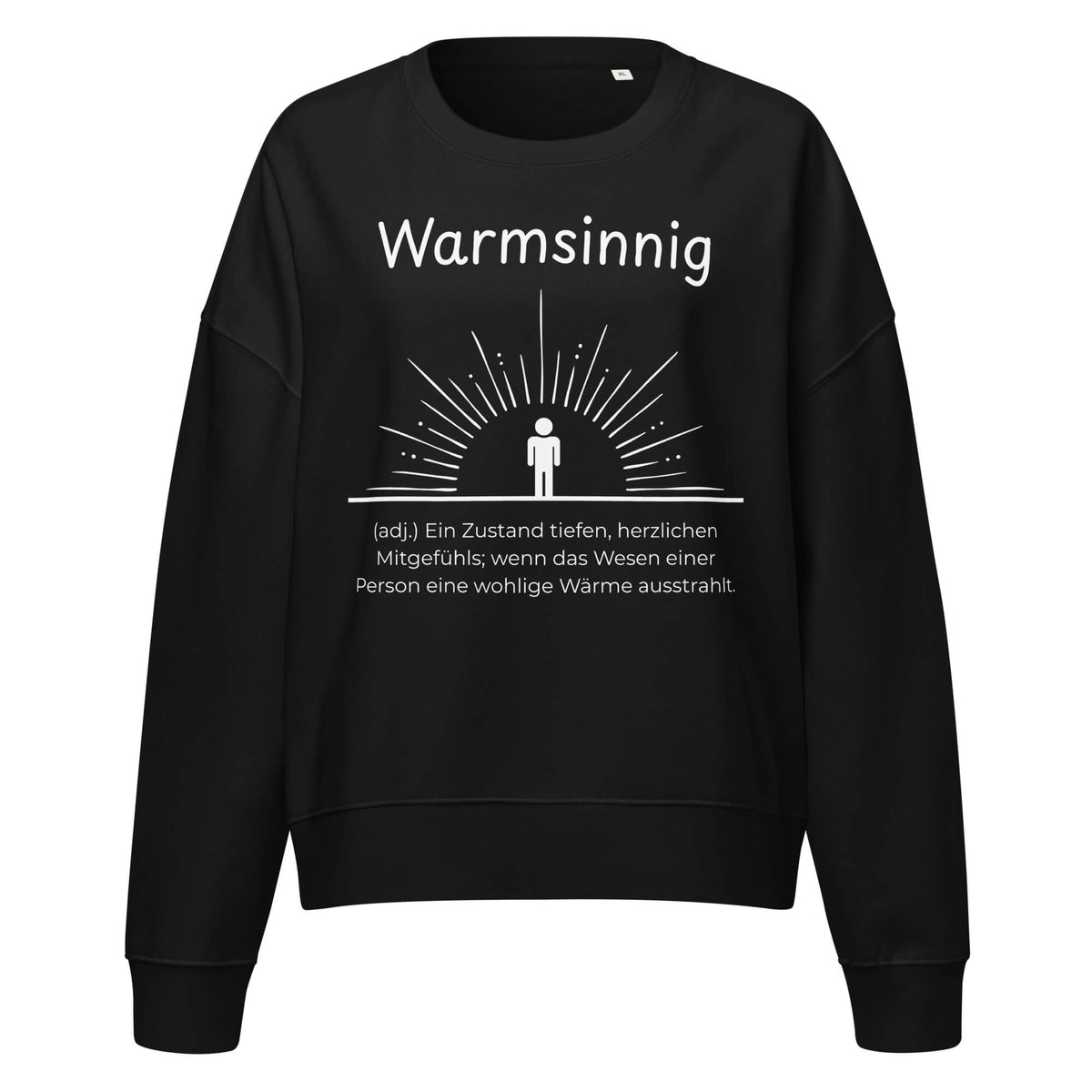Warmsinnig Damen Pullover in Black – weißer Aufdruck, Bio-Baumwolle, femininer Schnitt – Wortstolz