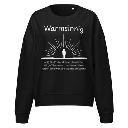 Warmsinnig Damen Pullover in Black – weißer Aufdruck, Bio-Baumwolle, femininer Schnitt – Wortstolz