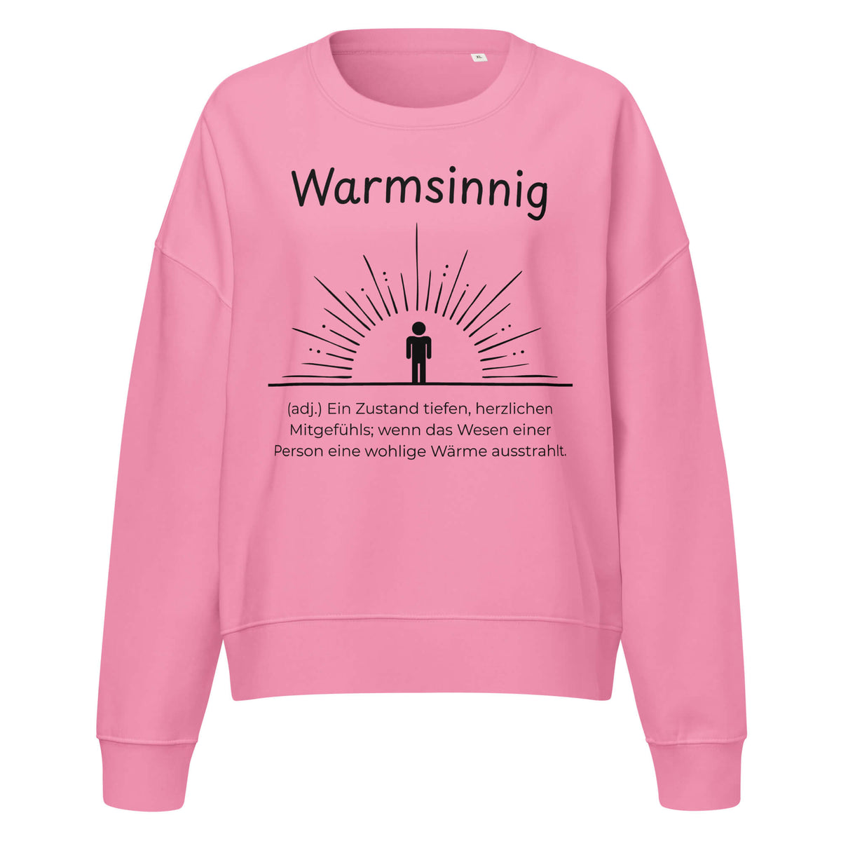 Warmsinnig Damen Pullover in Bubble Pink – schwarzer Aufdruck, Bio-Baumwolle, femininer Schnitt – Wortstolz
