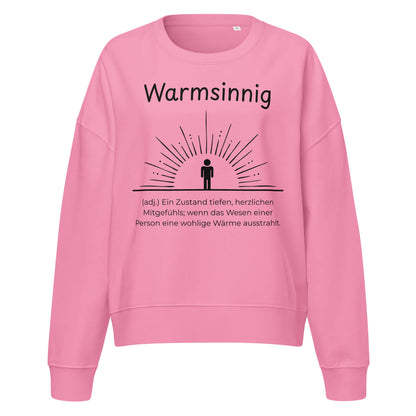 Warmsinnig Damen Pullover in Bubble Pink – schwarzer Aufdruck, Bio-Baumwolle, femininer Schnitt – Wortstolz
