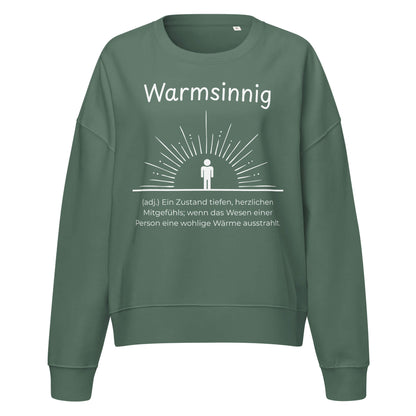 Warmsinnig Damen Pullover in Green Bay – weißer Aufdruck, Bio-Baumwolle, femininer Schnitt – Wortstolz