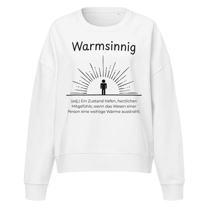 Warmsinnig Damen Pullover in White – schwarzer Aufdruck, Bio-Baumwolle, femininer Schnitt – Wortstolz