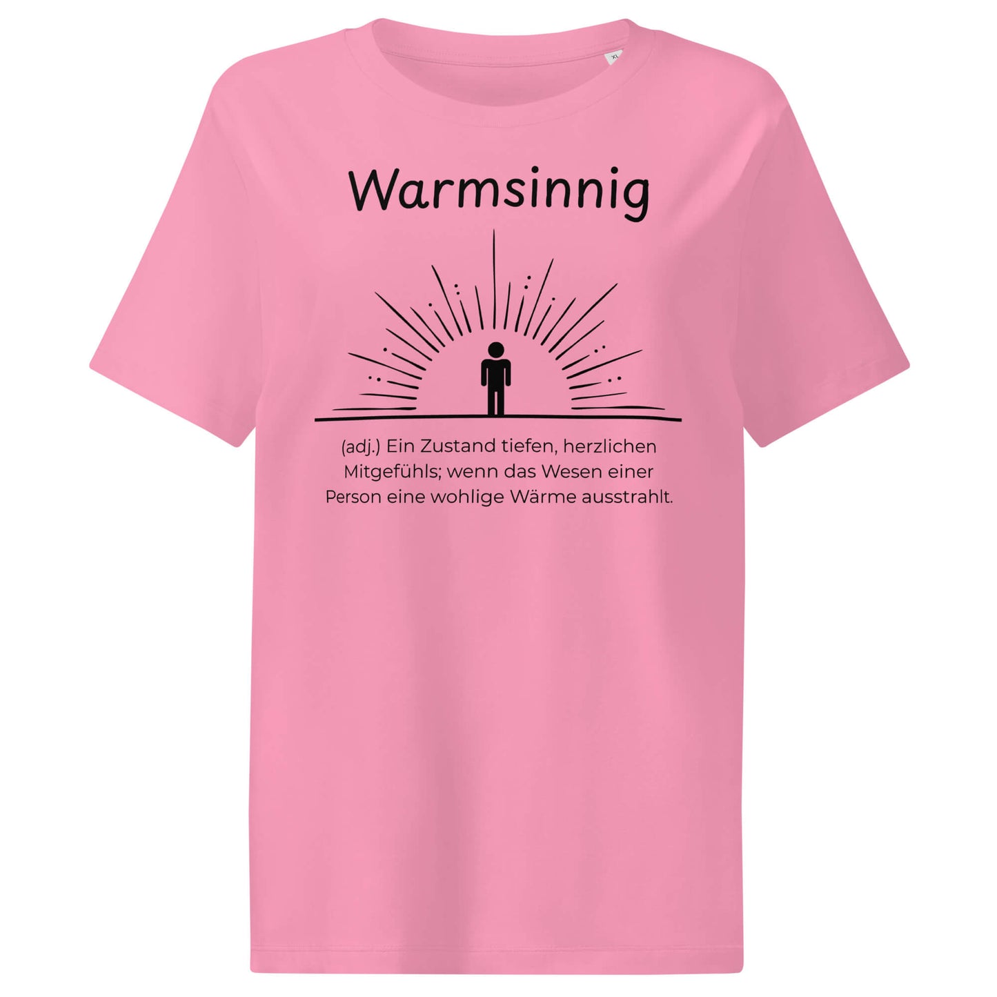 Warmsinnig Damen T-Shirt in Bubble Pink – schwarzer Aufdruck, Bio-Baumwolle, femininer Schnitt – Wortstolz