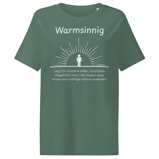 Warmsinnig Damen T-Shirt in Green Bay – weißer Aufdruck, Bio-Baumwolle, femininer Schnitt – Wortstolz