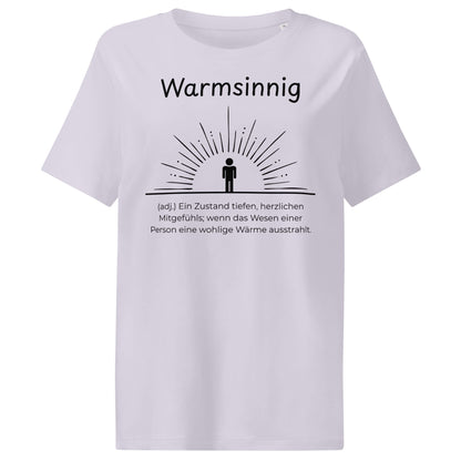 Warmsinnig Damen T-Shirt in Lavender – schwarzer Aufdruck, Bio-Baumwolle, femininer Schnitt – Wortstolz