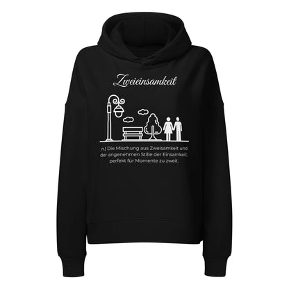 Zweieinsamkeit Damen Hoodie in Black – weißer Aufdruck, Bio-Baumwolle, femininer Schnitt – Wortstolz