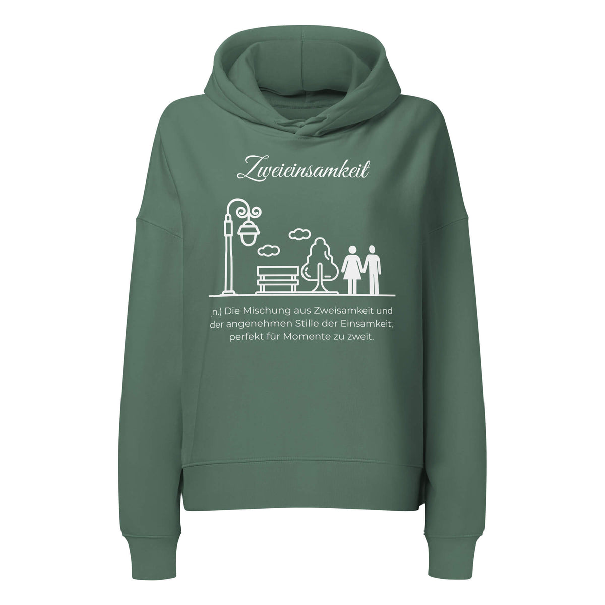 Zweieinsamkeit Damen Hoodie in Green Bay – weißer Aufdruck, Bio-Baumwolle, femininer Schnitt – Wortstolz