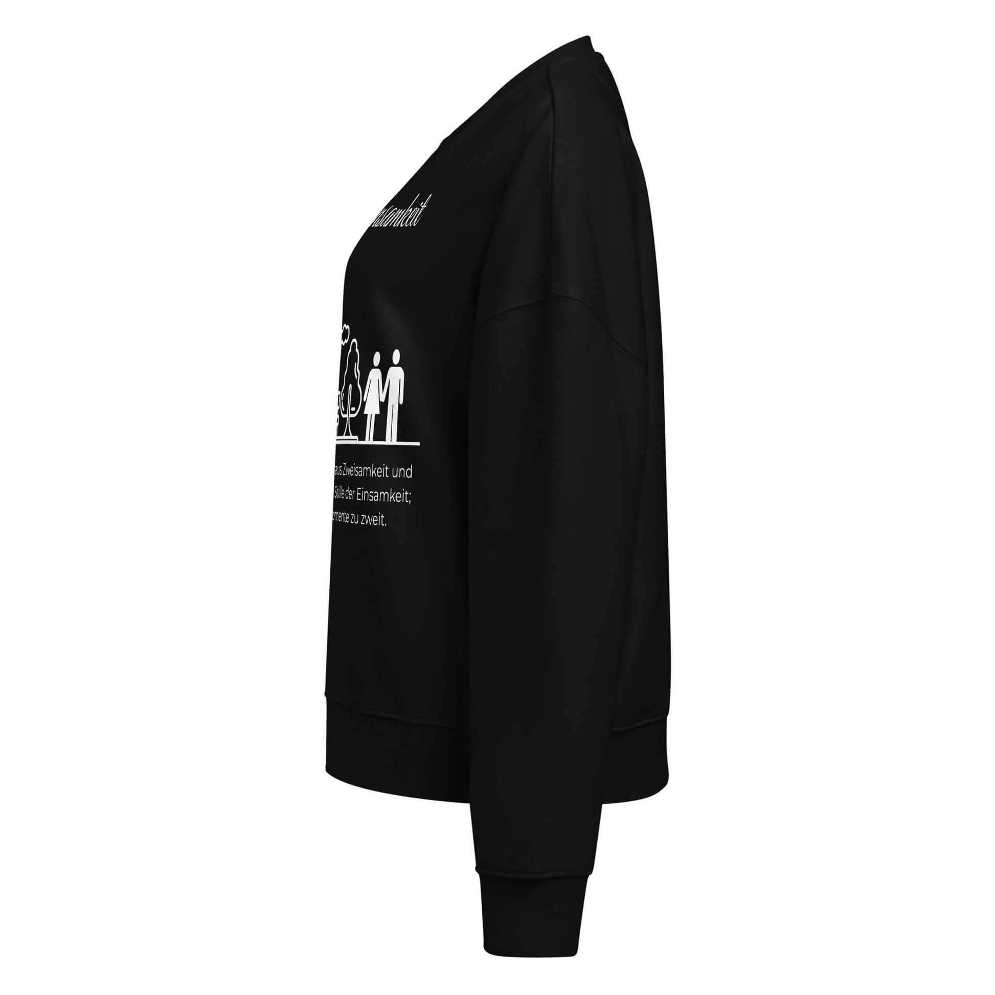 Zweieinsamkeit Damen Pullover in Black – Bio-Baumwolle, femininer Schnitt – Ansicht links – Wortstolz