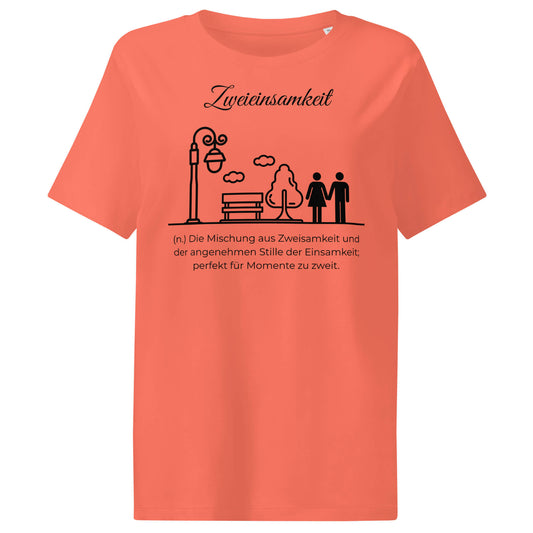 Zweieinsamkeit Damen T-Shirt in Fiesta – schwarzer Aufdruck, Bio-Baumwolle, femininer Schnitt – Wortstolz