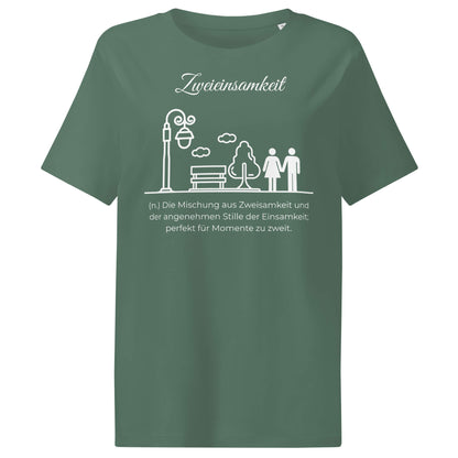 Zweieinsamkeit Damen T-Shirt in Green Bay – weißer Aufdruck, Bio-Baumwolle, femininer Schnitt – Wortstolz
