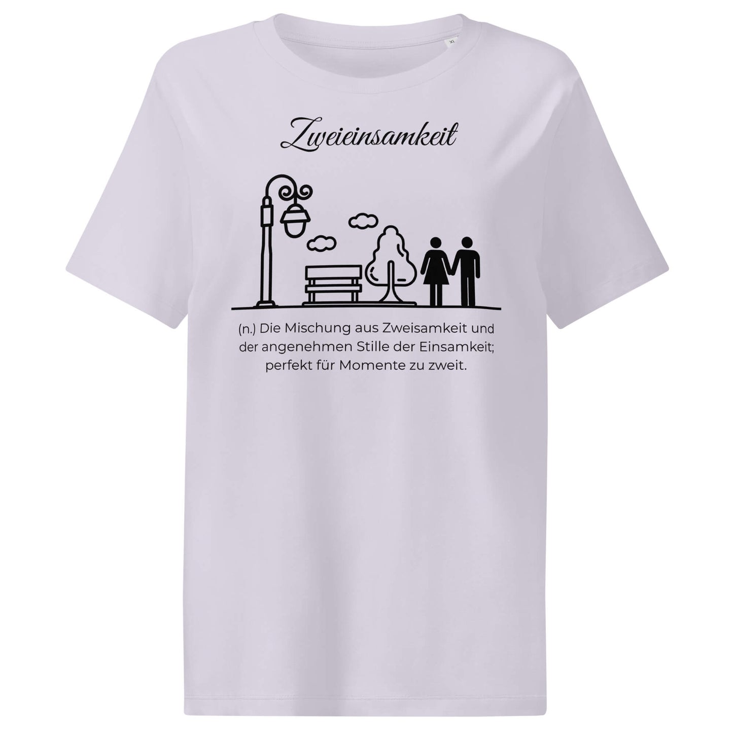 Zweieinsamkeit Damen T-Shirt in Lavender – schwarzer Aufdruck, Bio-Baumwolle, femininer Schnitt – Wortstolz