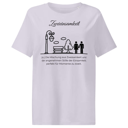 Zweieinsamkeit Damen T-Shirt in Lavender – schwarzer Aufdruck, Bio-Baumwolle, femininer Schnitt – Wortstolz