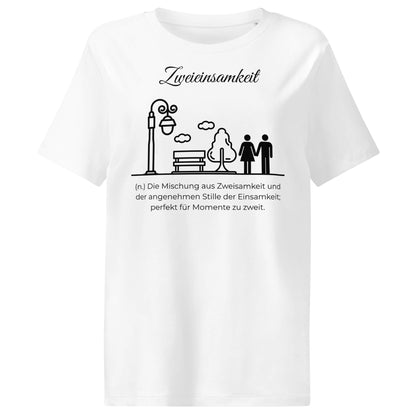 Zweieinsamkeit Damen T-Shirt in White – schwarzer Aufdruck, Bio-Baumwolle, femininer Schnitt – Wortstolz