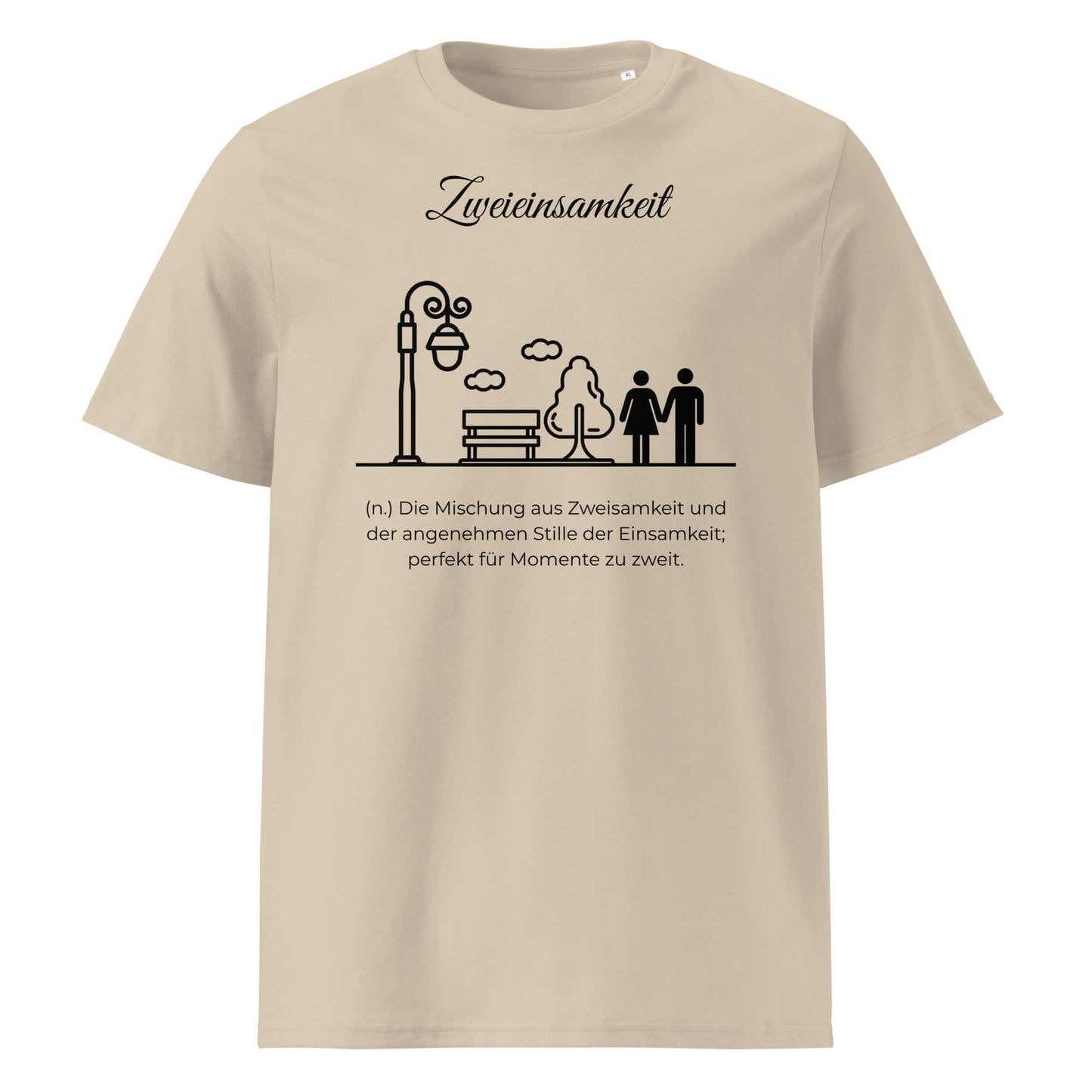 Zweieinsamkeit Herren T-Shirt in Desert Dust – schwarzer Aufdruck, Bio-Baumwolle, maskuliner Schnitt – Wortstolz