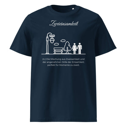 Zweieinsamkeit Herren T-Shirt in French Navy – weißer Aufdruck, Bio-Baumwolle, maskuliner Schnitt – Wortstolz