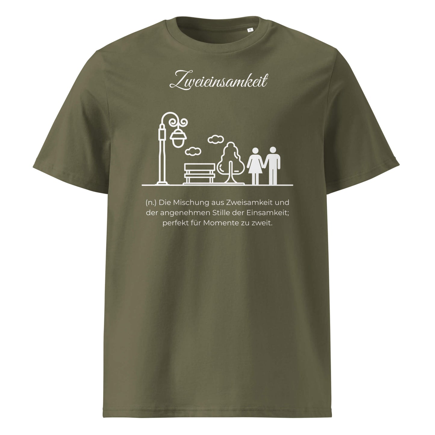 Zweieinsamkeit Herren T-Shirt in Khaki – weißer Aufdruck, Bio-Baumwolle, maskuliner Schnitt – Wortstolz