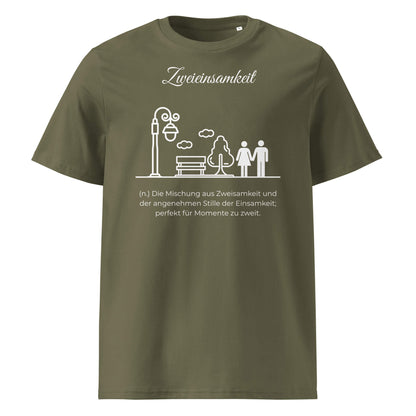 Zweieinsamkeit Herren T-Shirt in Khaki – weißer Aufdruck, Bio-Baumwolle, maskuliner Schnitt – Wortstolz
