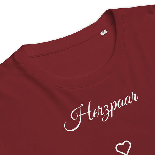 Zweieinsamkeit Herren T-Shirt in Burgundy – weißer Aufdruck, Bio-Baumwolle, Nahansicht am Kragen – Wortstolz
