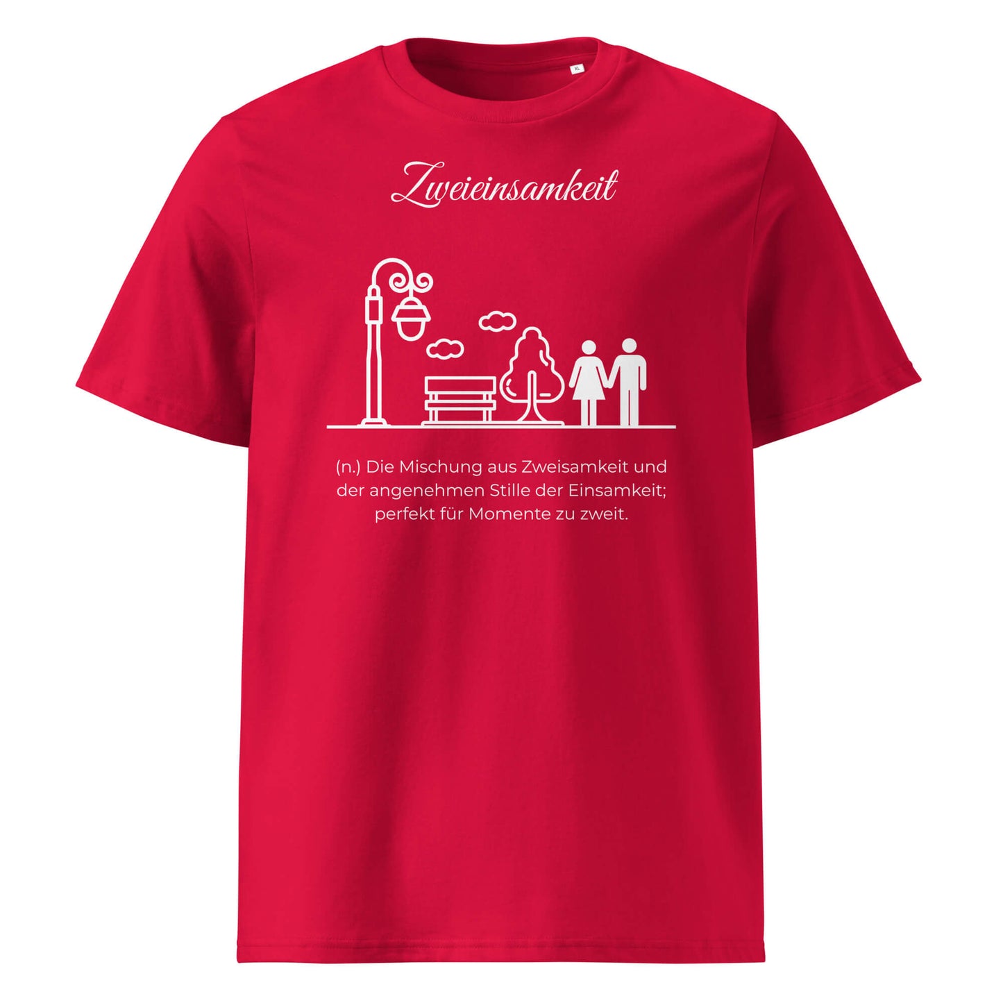 Zweieinsamkeit Herren T-Shirt in Red – weißer Aufdruck, Bio-Baumwolle, maskuliner Schnitt – Wortstolz