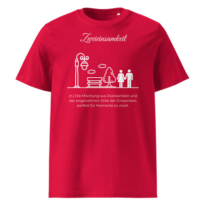 Zweieinsamkeit Herren T-Shirt in Red – weißer Aufdruck, Bio-Baumwolle, maskuliner Schnitt – Wortstolz