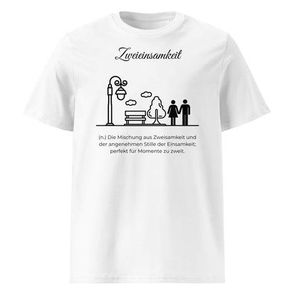 Zweieinsamkeit Herren T-Shirt in White – schwarzer Aufdruck, Bio-Baumwolle, maskuliner Schnitt – Wortstolz