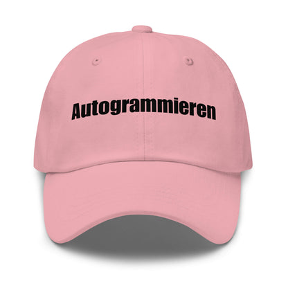 Autogrammieren Premium Dad Cap in Pink aus Chino-Baumwoll-Twill - neues Wort für den Lebensweg - Front - Wortstolz Design