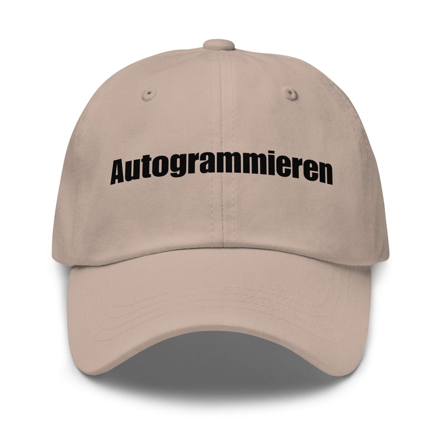 Autogrammieren Premium Dad Cap in Stone aus Chino-Baumwoll-Twill - neues Wort für den Lebensweg - Front - Wortstolz Design