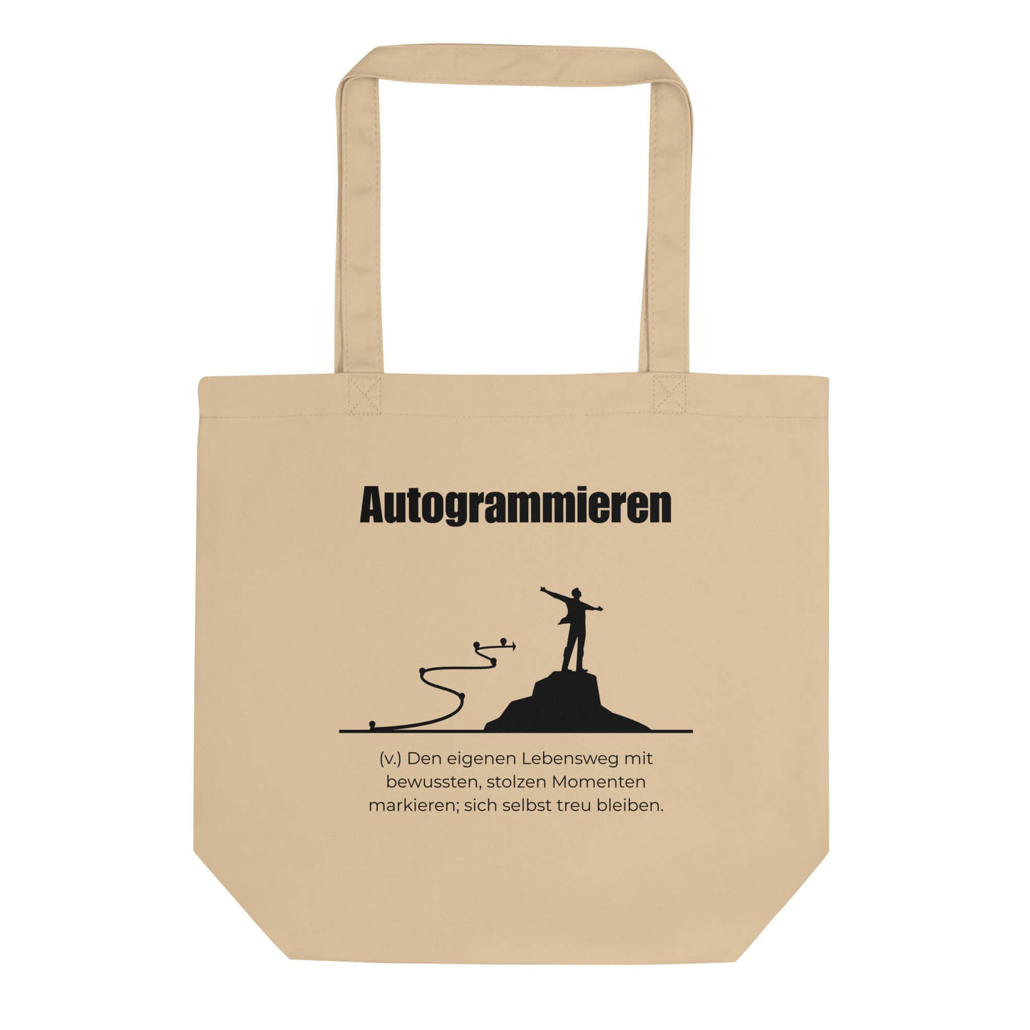 Autogrammieren Bio-Stoffbeutel. Einkaufstasche in Oyster aus Bio-Baumwolle - Res5 Edition - Frontansichtmit schwarzem Print