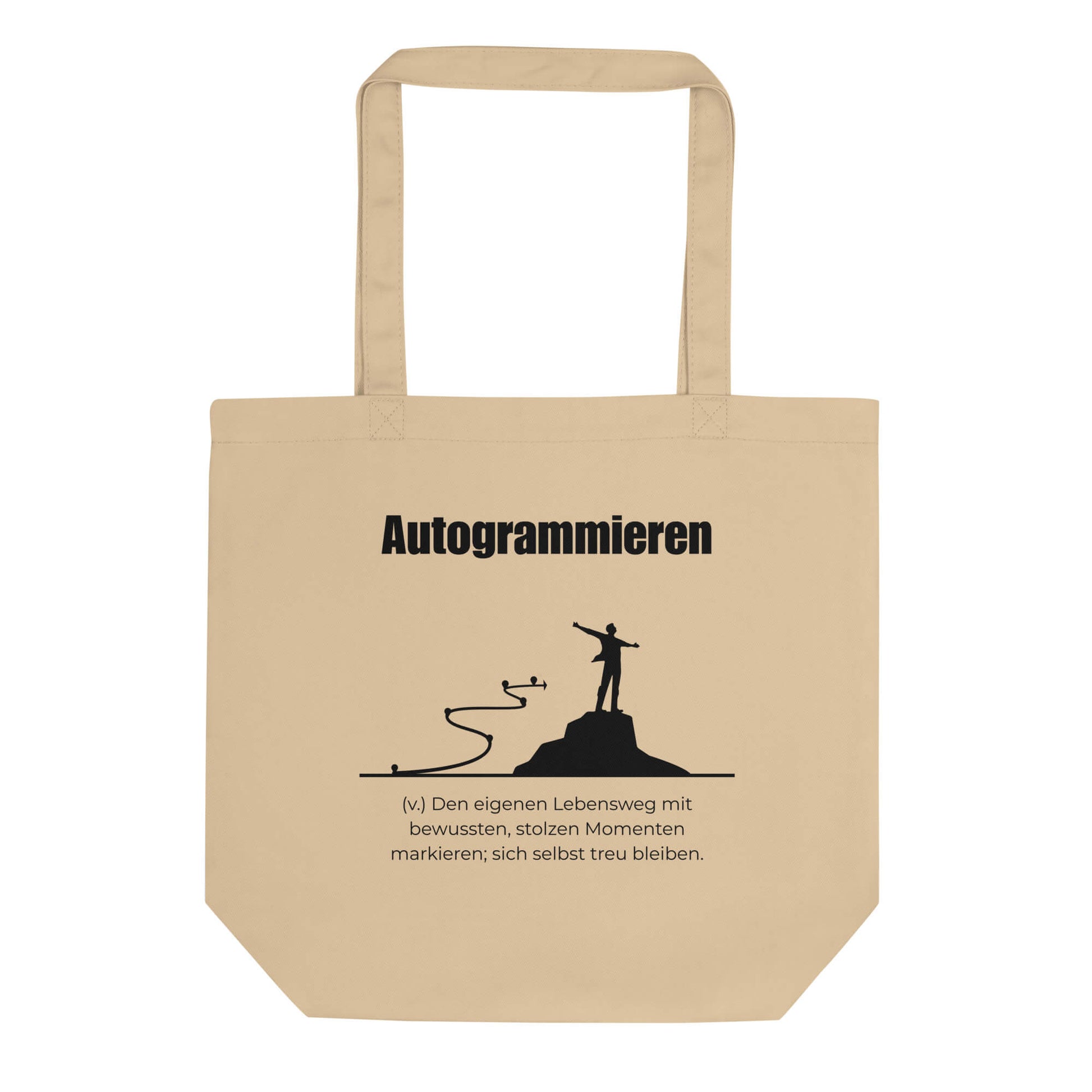 Autogrammieren Bio-Stoffbeutel. Einkaufstasche in Oyster aus Bio-Baumwolle - Res5 Edition - Frontansichtmit schwarzem Print
