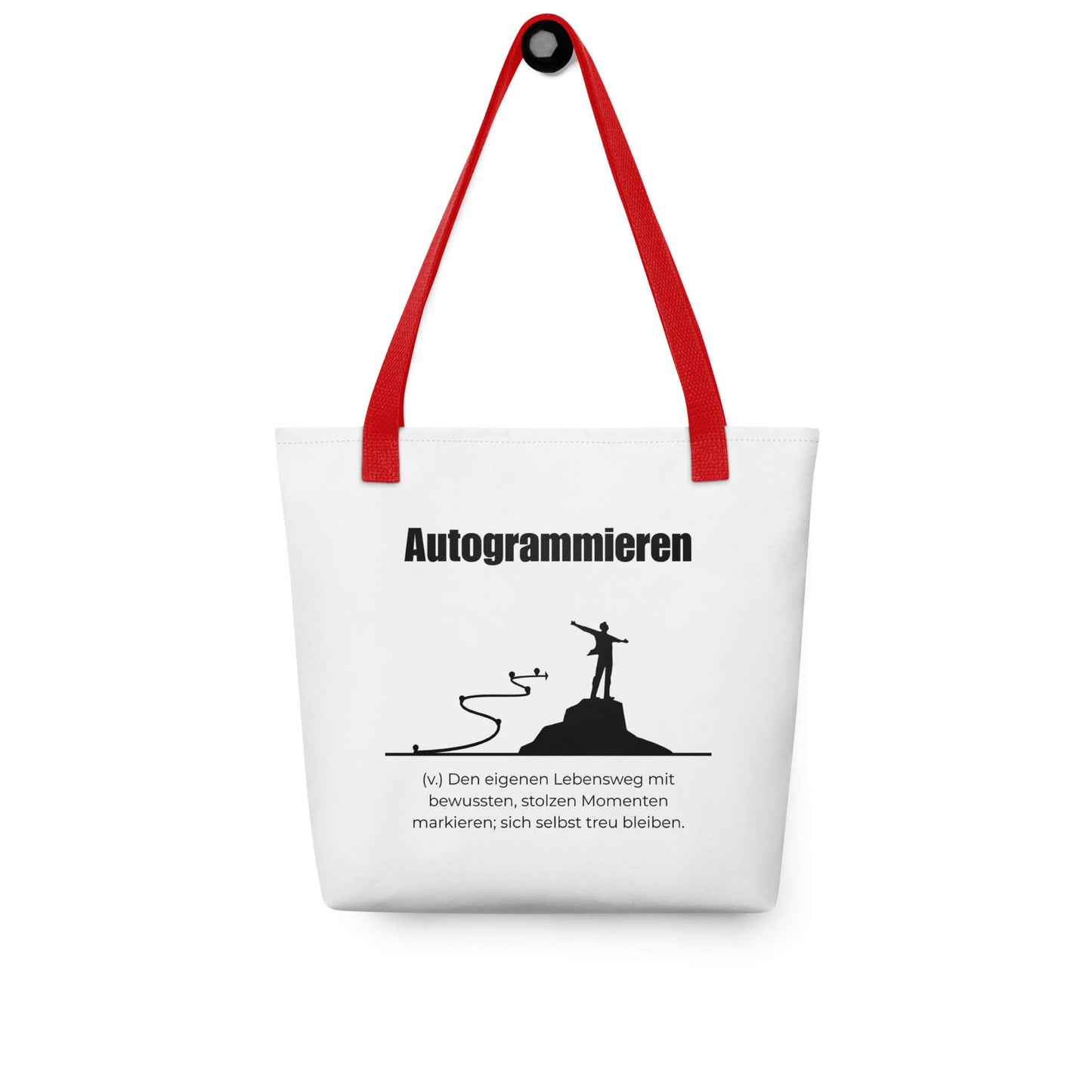 Autogrammieren - Stofftasche in Red -White aus Polyester und Baumwolle - Premium Edition - Frontansicht hängend mit schwarzem Print