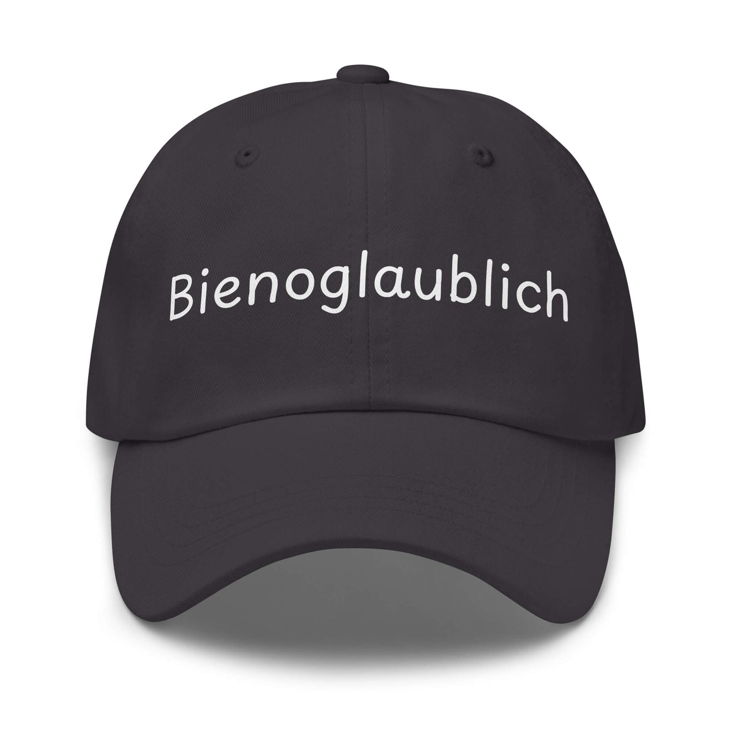 Bienoglaublich Premium Dad Cap in Grau aus Chino-Baumwoll-Twill - neues Wort für Leichtigkeit und Wachstum - Front - Wortstolz Design