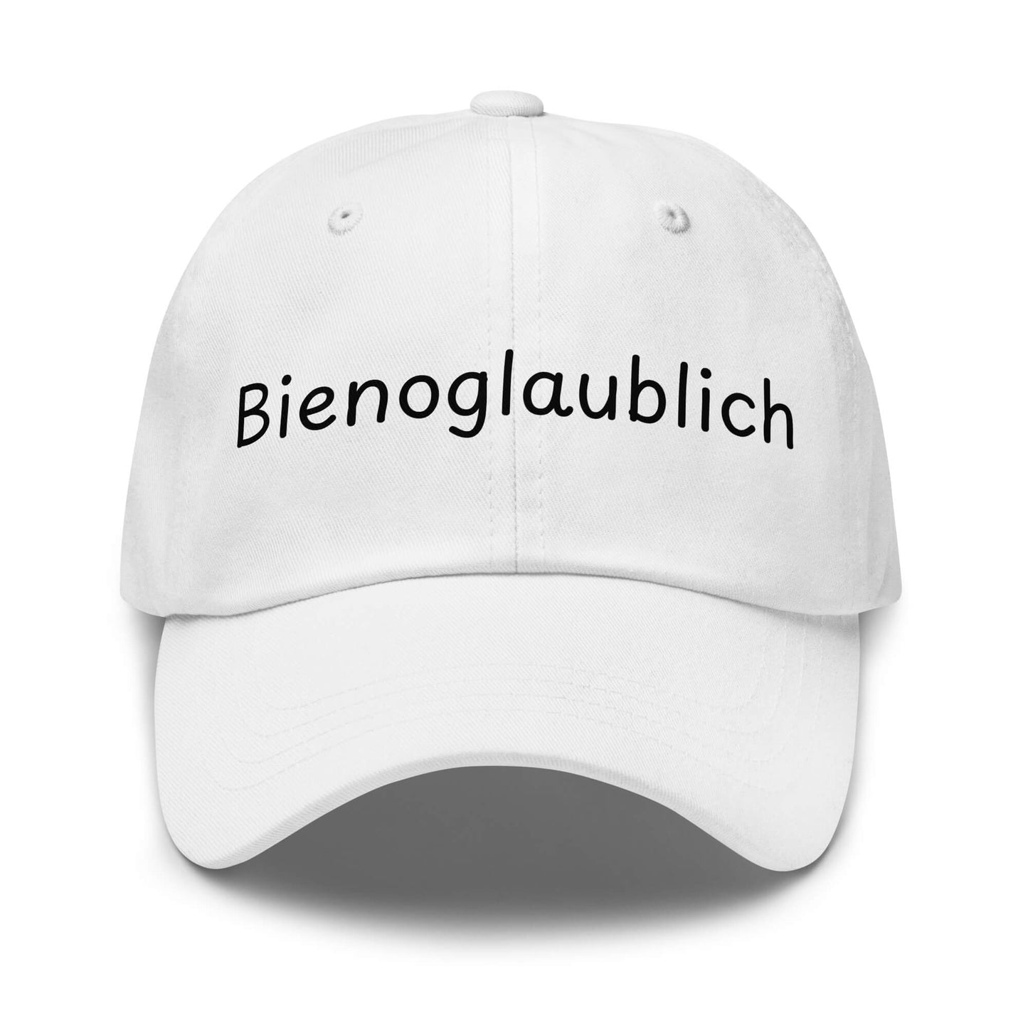 Bienoglaublich Premium Dad Cap in Weiß aus Chino-Baumwoll-Twill - neues Wort für Leichtigkeit und Wachstum - Front - Wortstolz Design
