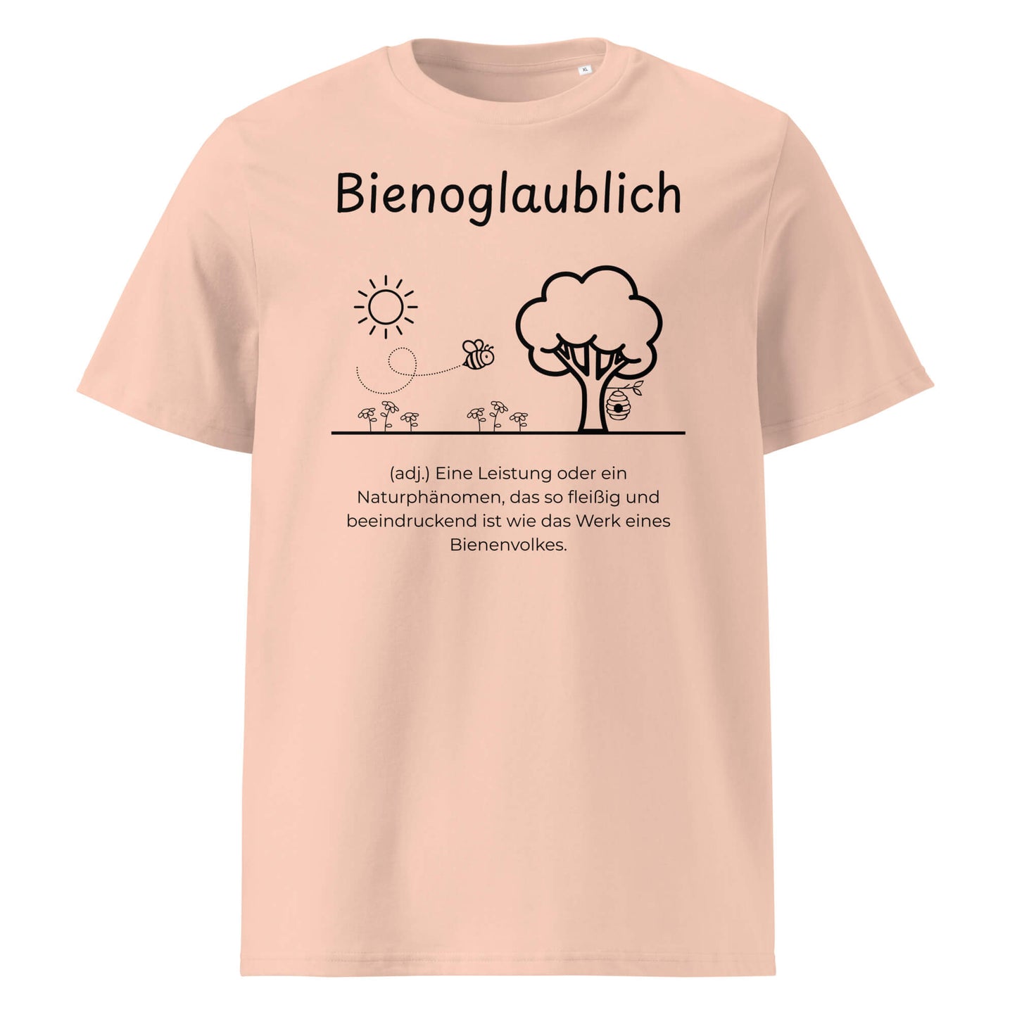 Bienoglaublich Premium T-Shirt in Fraiche Peche aus Bio-Baumwolle - neues Wort für Leichtigkeit und Wachstum - Front - Wortstolz Design