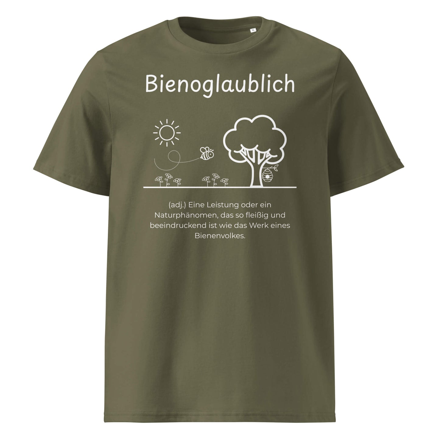 Bienoglaublich Premium T-Shirt in Khaki aus Bio-Baumwolle - neues Wort für Leichtigkeit und Wachstum - Front - Wortstolz Design