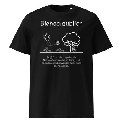 Bienoglaublich Premium T-Shirt in Schwarz aus Bio-Baumwolle - neues Wort für Leichtigkeit und Wachstum - Front - Wortstolz Design