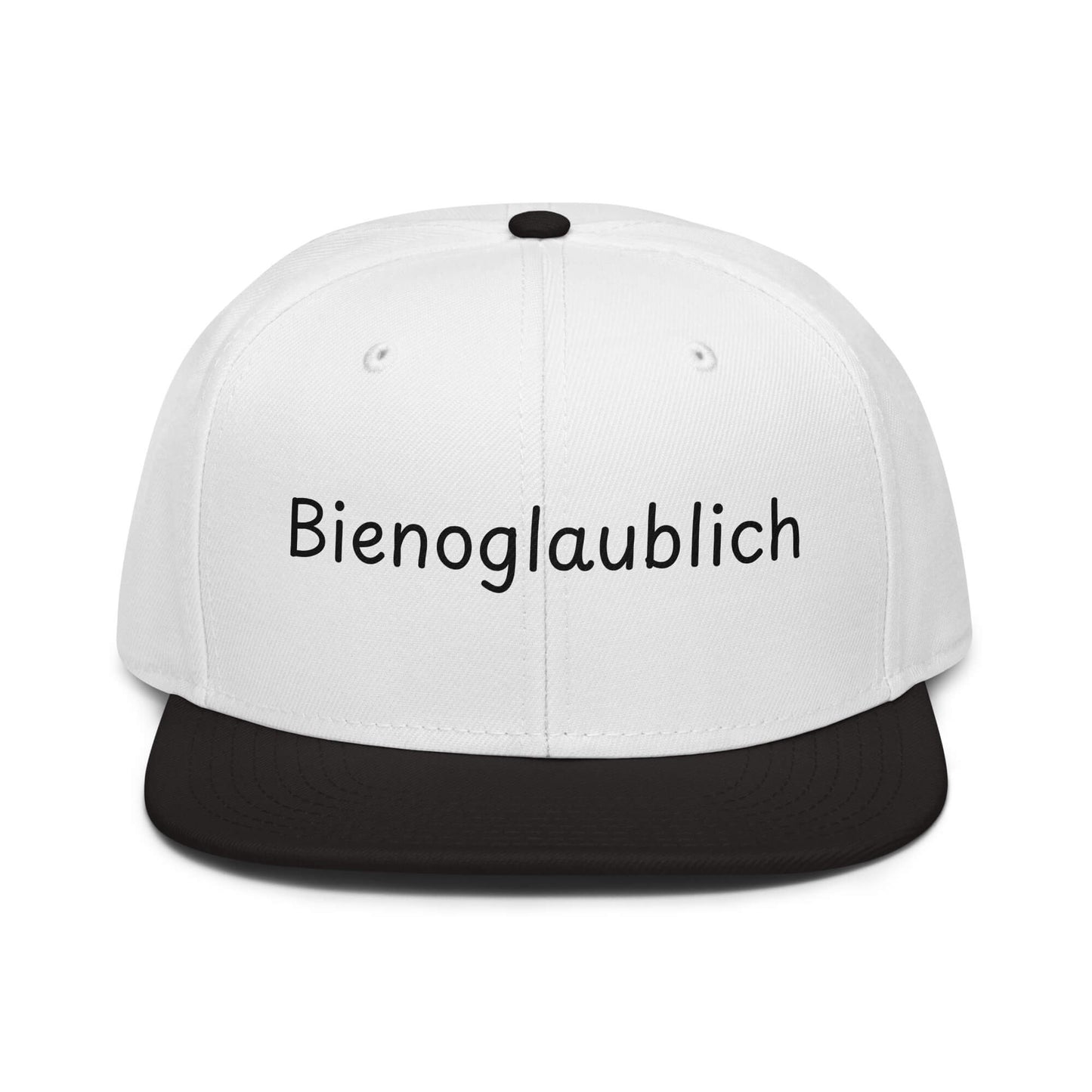 Bienoglaublich Snapback Cap in Weiß - Schwarz aus Acryl-Woll-Mix - neues Wort für Leichtigkeit und Wachstum - Front - Wortstolz Design