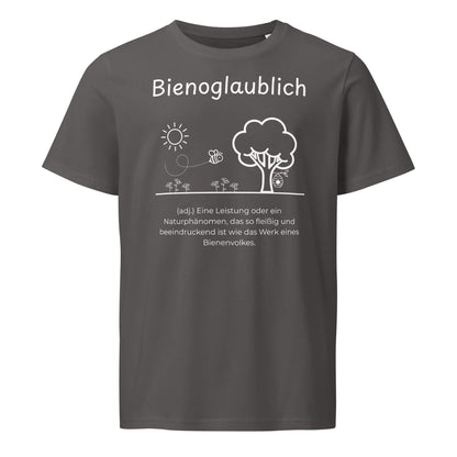 Bienoglaublich T-Shirt in Anthracite aus Bio-Baumwolle - neues Wort für Leichtigkeit und Wachstum - Front - Wortstolz Design