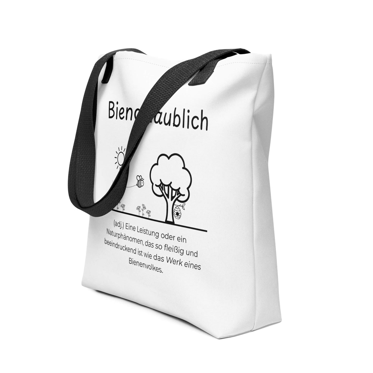 Bienoglaublich - Stofftasche in Black - White aus Polyester und Baumwolle - Premium Edition - Frontansicht schräg mit schwarzem Print