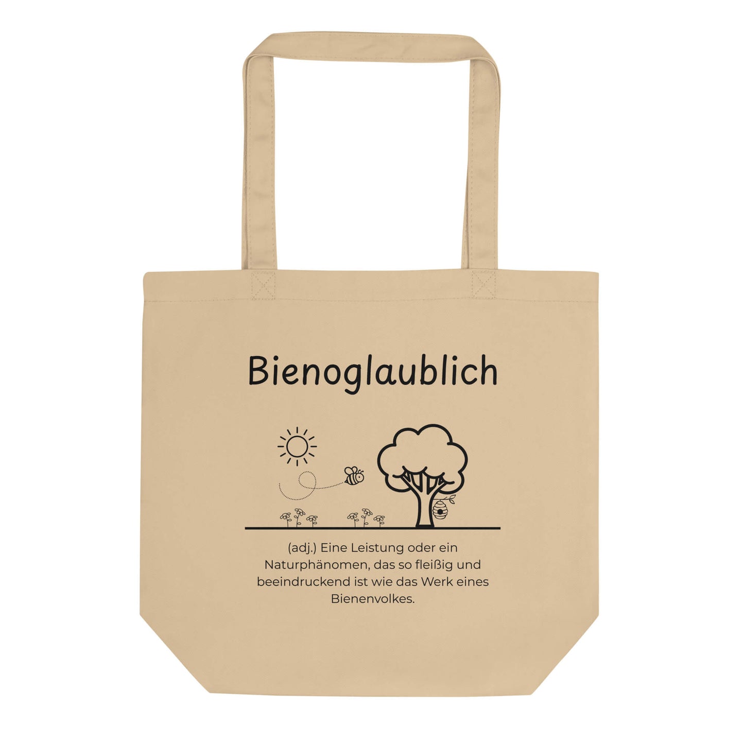 Bienoglaublich Bio-Stoffbeutel. Einkaufstasche in Oyster aus Bio-Baumwolle - Res5 Edition - Frontansichtmit schwarzem Print