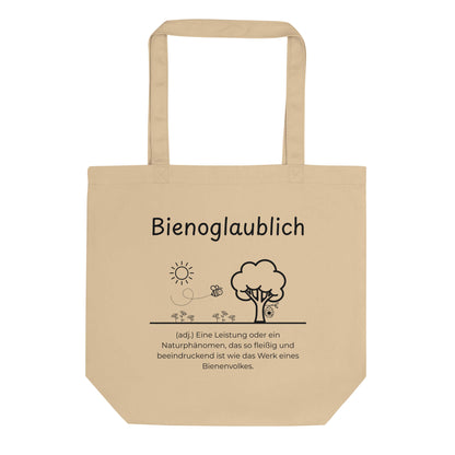 Bienoglaublich Bio-Stoffbeutel. Einkaufstasche in Oyster aus Bio-Baumwolle - Res5 Edition - Frontansichtmit schwarzem Print