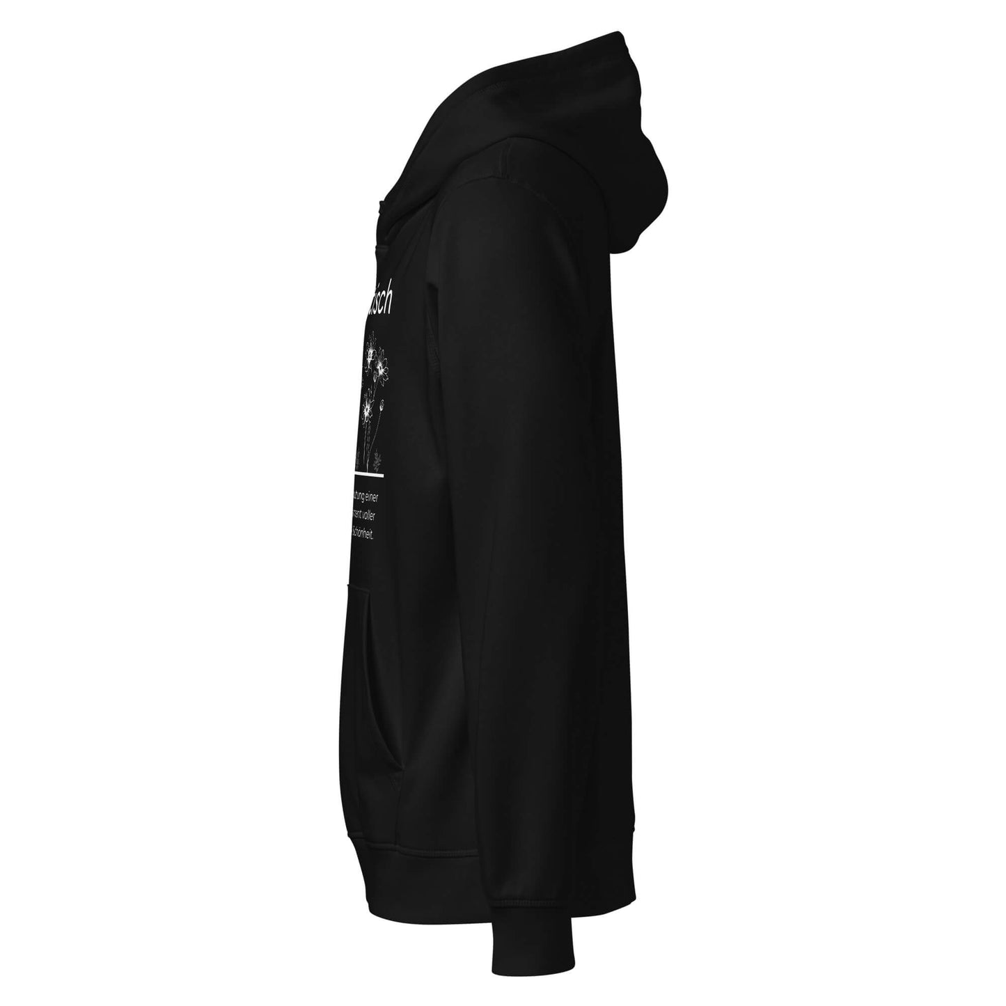Hoodie mit Spruch - Blumotastisch Kapuzenpullover in Schwarz aus Bio-Baumwolle - Res5 Edition - Seitenansicht Links