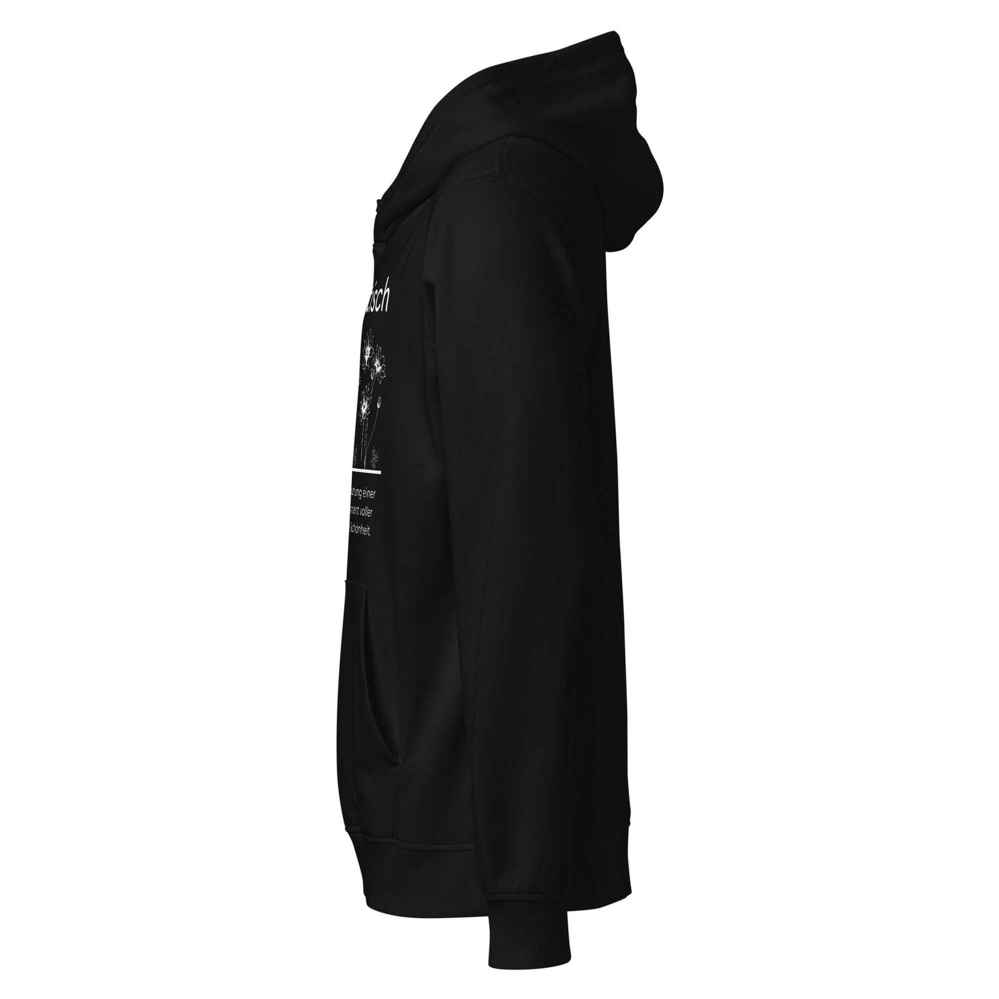 Hoodie mit Spruch - Blumotastisch Kapuzenpullover in Schwarz aus Bio-Baumwolle - Res5 Edition - Seitenansicht Links