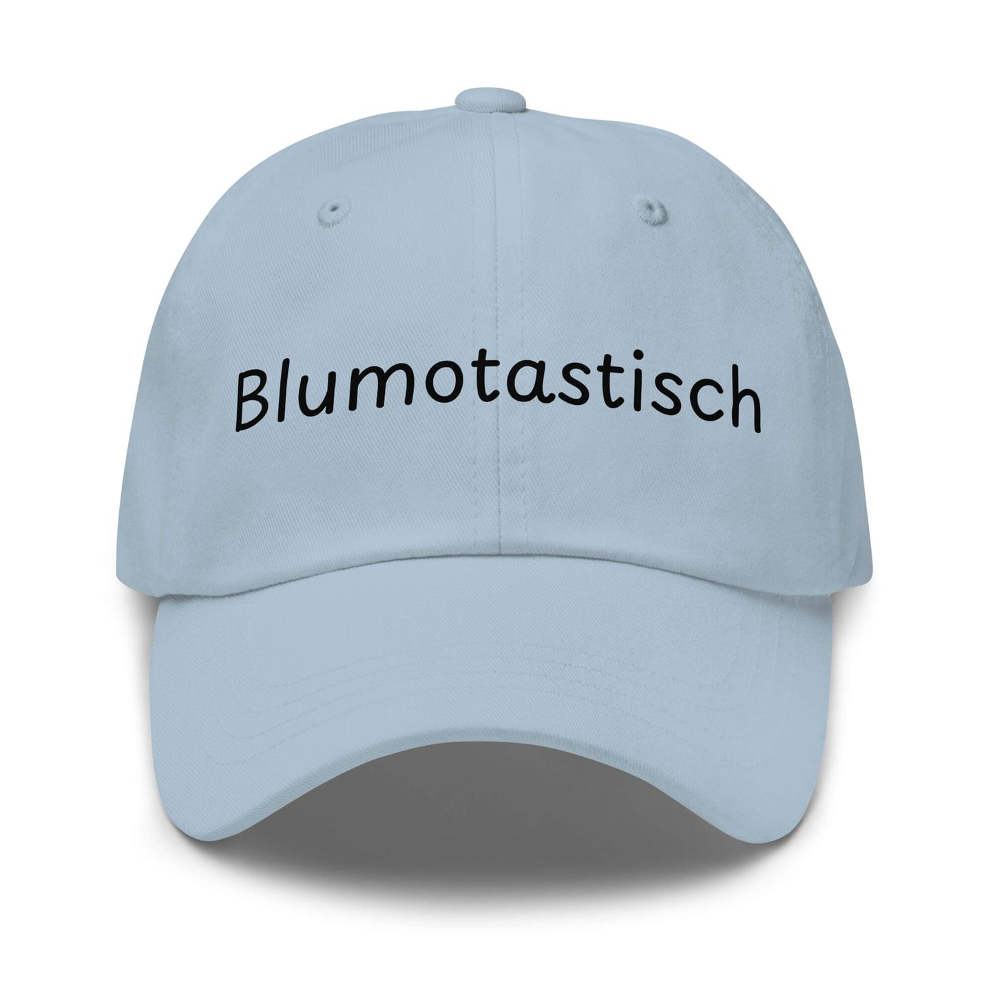 Blumotastisch Premium Dad Cap in Light Blue aus Chino-Baumwoll-Twill - neues Wort für Perfektion und Schönheit - Front - Wortstolz Design