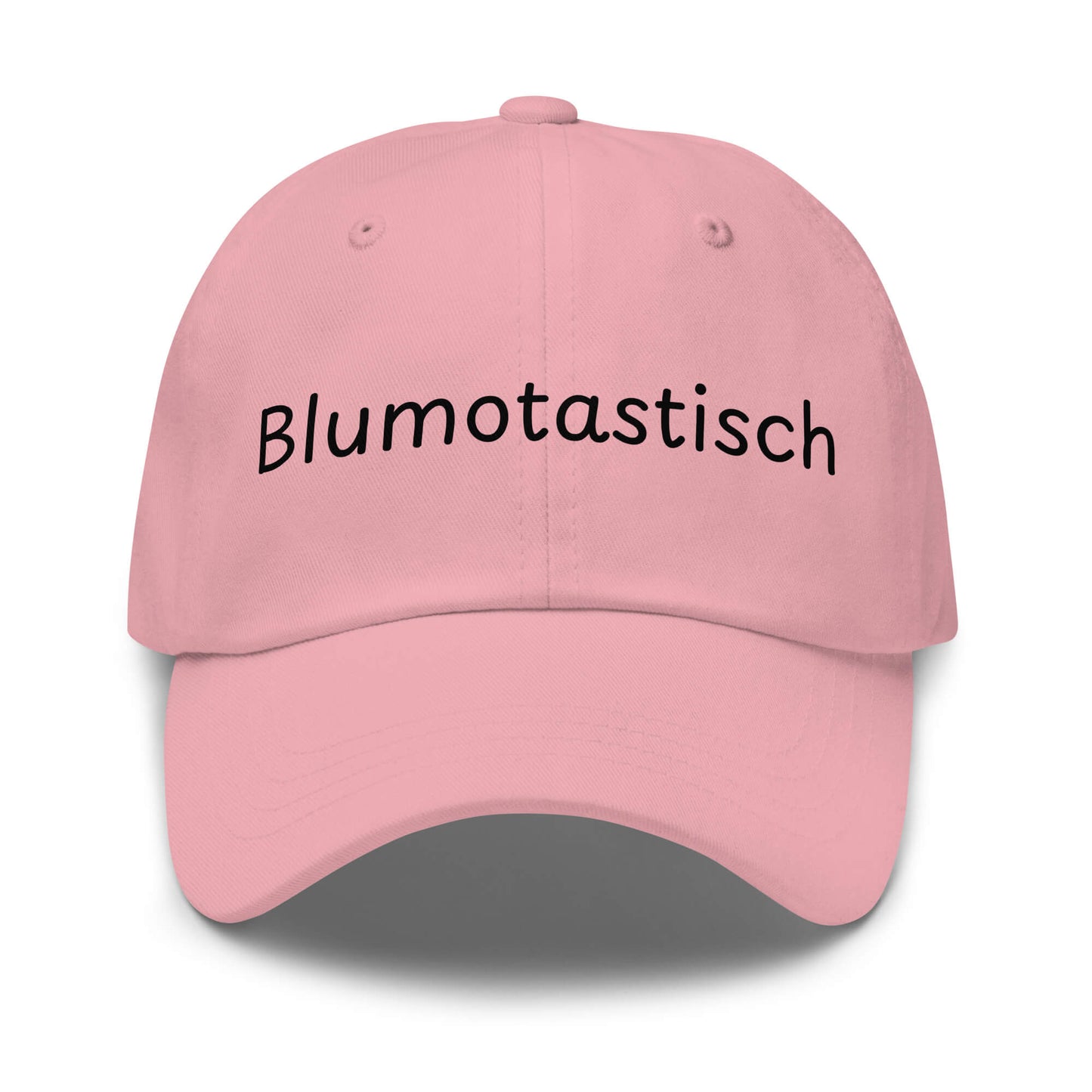 Blumotastisch Premium Dad Cap in Pink aus Chino-Baumwoll-Twill - neues Wort für Perfektion und Schönheit - Front - Wortstolz Design