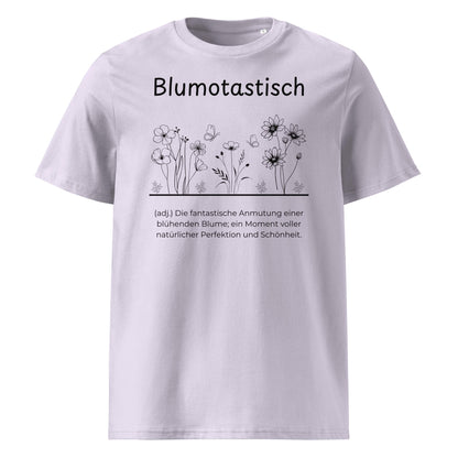 Blumotastisch Premium T-Shirt in Lavender aus Bio-Baumwolle - neues Wort für Perfektion und Schönheit - Front - Wortstolz Design