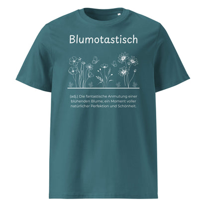 Blumotastisch Premium T-Shirt in Stargazer aus Bio-Baumwolle - neues Wort für Perfektion und Schönheit - Front - Wortstolz Design