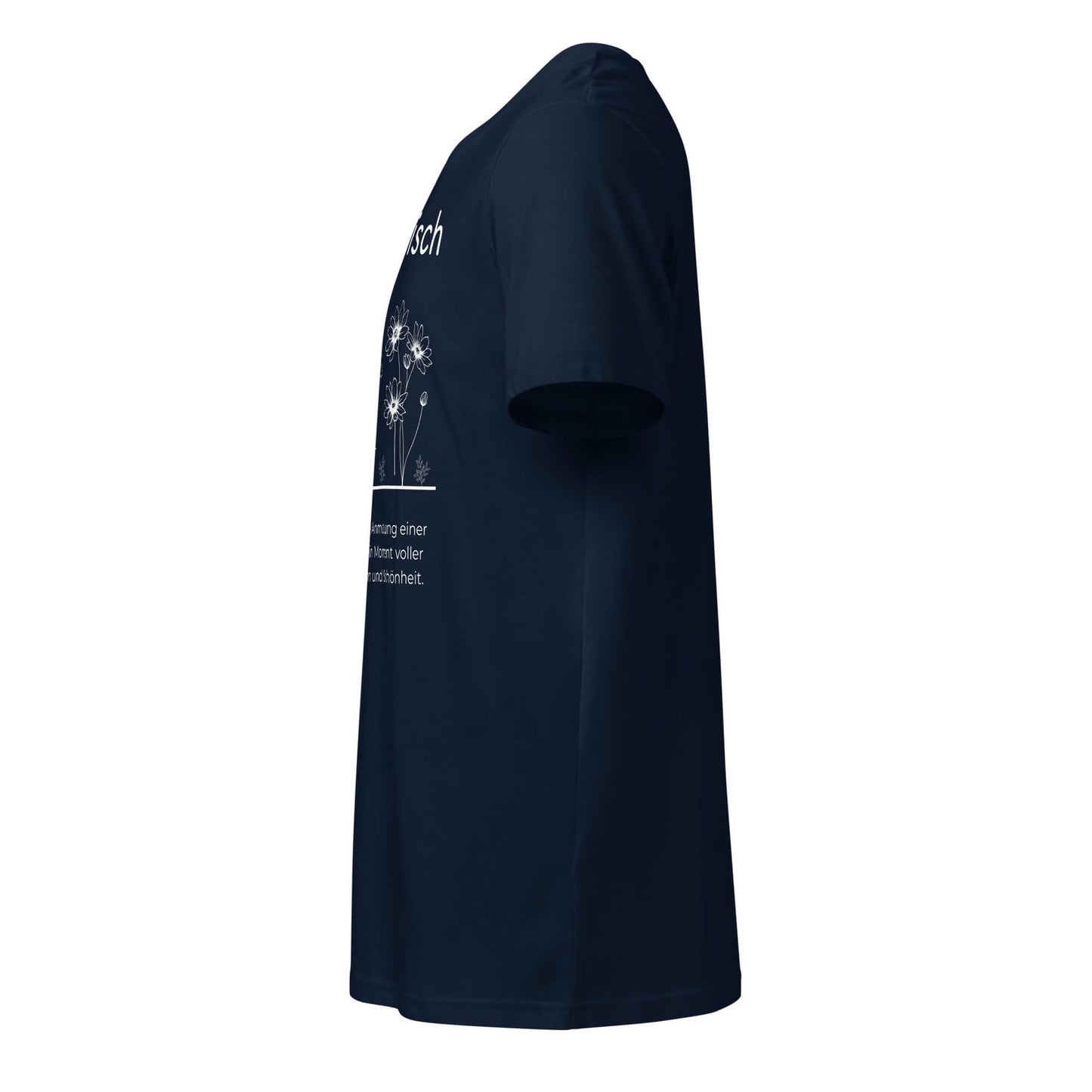 Blumotastisch T-Shirt in Marineblau aus Bio-Baumwolle - neues Wort für Perfektion und Schönheit - Links - Wortstolz Design