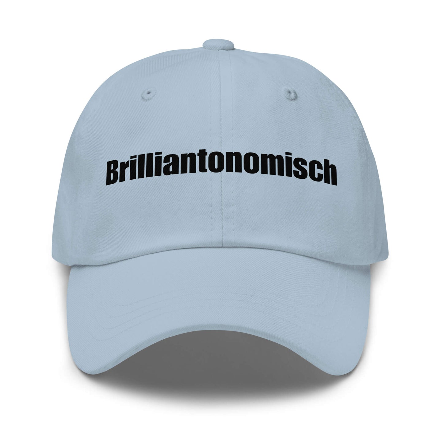 Brilliantonomisch Premium Dad Cap in Light Blue aus Chino-Baumwoll-Twill - neues Wort für Perfektion und Genialität - Front - Wortstolz Design