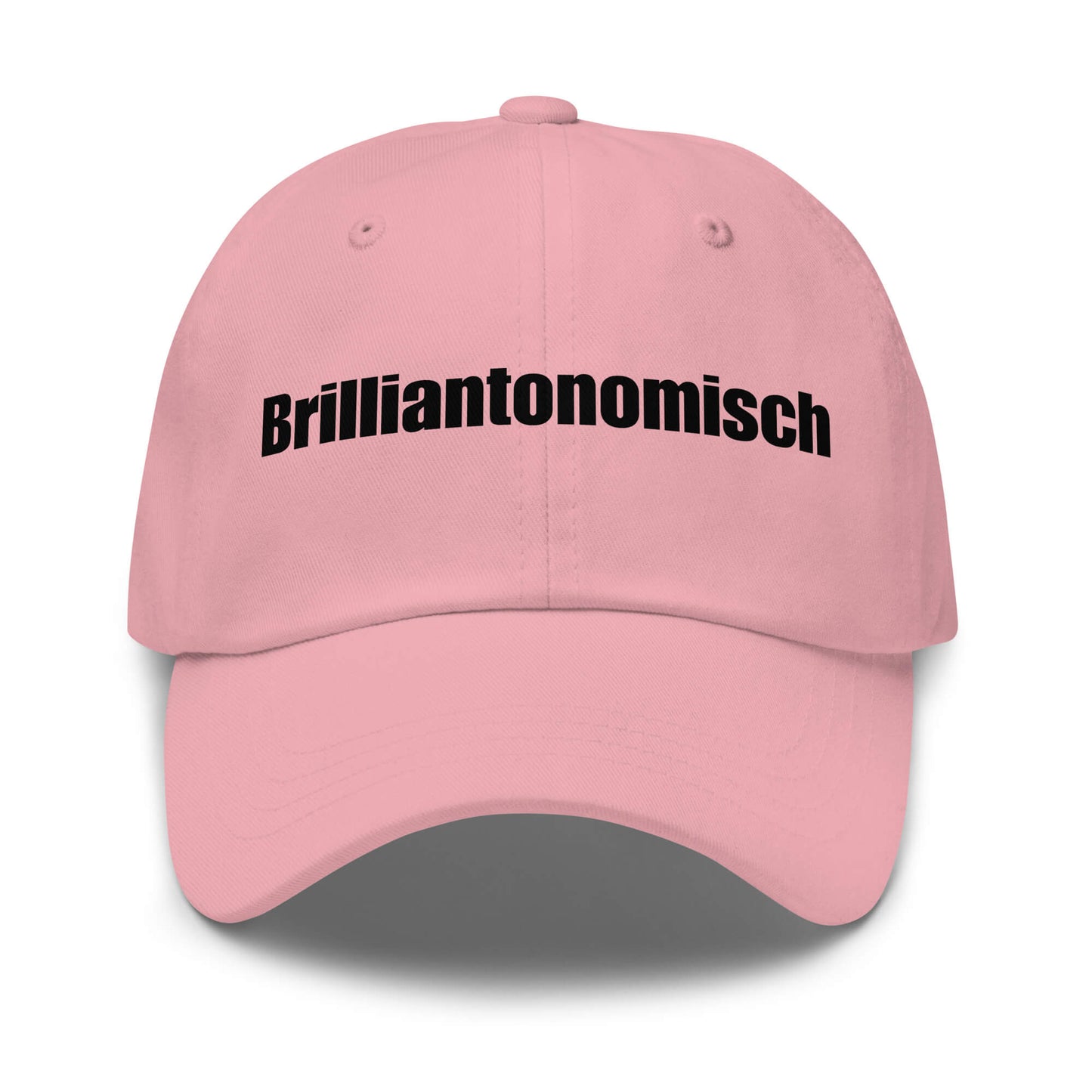 Brilliantonomisch Premium Dad Cap in Pink aus Chino-Baumwoll-Twill - neues Wort für Perfektion und Genialität - Front - Wortstolz Design