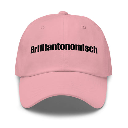 Brilliantonomisch Premium Dad Cap in Pink aus Chino-Baumwoll-Twill - neues Wort für Perfektion und Genialität - Front - Wortstolz Design